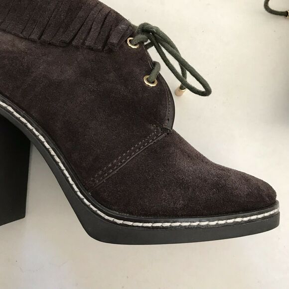 Tory Burch Hilary Suede Fringe Fur Lined Lace Up Chunky Booties FLAW - Picture 6 of 11